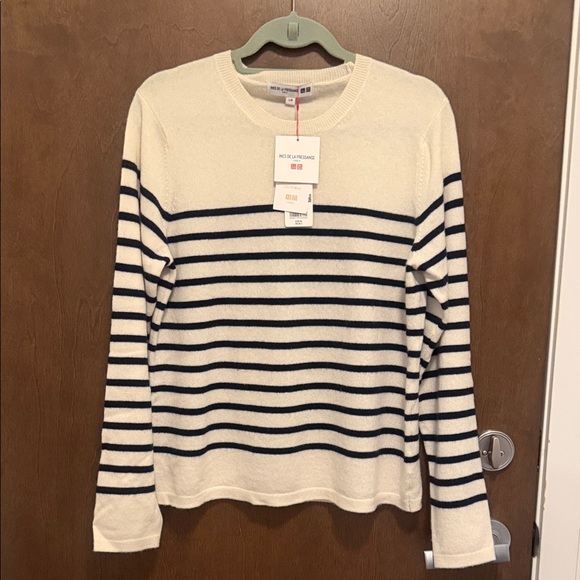 UNIQLO - CASHMERE Striped Long Sleeve Crew Neck Sweater - SZ Large -BNWT - Picture 11 of 13